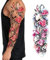 Temporary Tattoo Sleeve Transfer - Full Arm Realistic Fake Tattoo Sticker for Men Women Kids - By Delusion Tattoos (Pink Roses with Skulls & Barbed Wire), Grey, 17cm x 48cm