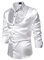 YILEEGOO Men's Shiny Satin Sequins Button Up Dress Shirts Long Sleeve Slim Fit Disco Party Prom Wedding Shirts Costume (White, XL)