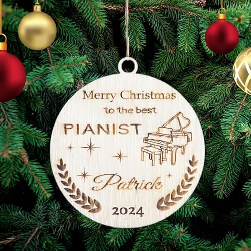 Personalised Best Pianist Christmas Tree Decoration, Hobby, Piano, Wooden Tree Ornament, Engraved Name Christmas Bauble Gift Card Insert for Family and Friends