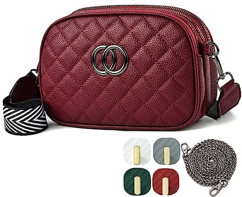 HAWILL® Crossbody Bag Damen Umhängetasche Kleine mit Breiter Gurt Handtasche Leder Taschen Moderne Schultertasche mit Reißverschluss und Verstellbar Abnehmbar Schultergurt für Mädchen Frauen (B-rot)