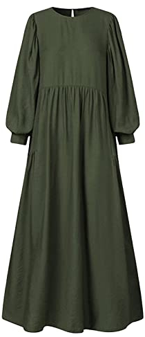 callmo Maxikleid Damen Sommer,Muslim Kleider Lang Damen Ohne Hijab Langarm Flowy Elegant Sommerkleid Einfarbig Muslimische Kleidung Robe Abaya Islamische Gebetskleidung für Frauen