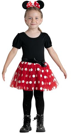 Ciao-Topina Costume Travestimento (Vestito con Gonna Tutu Pois, Cerchietto con Orecchie) Bambina (Taglia 3-6 Anni) Kit, Colore Rosso, Bianco, Nero, 20523