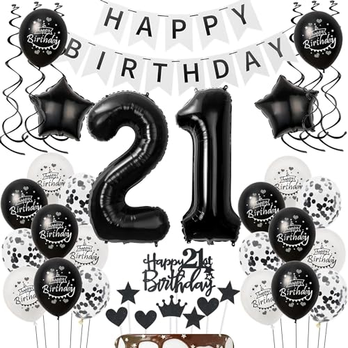 Luftballons 21 Geburtstag Dekoration frauen Mann Schwarz weiß, deko 21. Geburtstag frauen,Tortendeko 21 Geburtstag frauen ,Geburtstagsdeko 21 jahre Männer Schwarz Ballon 21. geburtstag frau