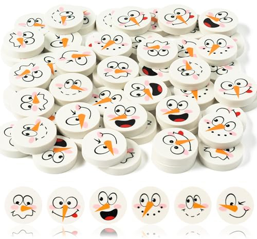 A1DIEE 60 Stück Winter Schneemann Radiergummi für Kinder Weihnachten Schreibwaren Radiergummis Schneemann Gesicht Kleiner Bleistift Radiergummi Schreibwaren Zubehör für Schüler Lehrer Studenten
