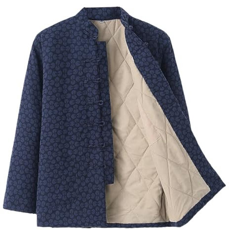 GVILTY Hiver Chaud Épais Jacquard Tang Costume De Vêtements Traditionnels Chinois Manches Longues, Hommes Vêtements Kung Fu Tops Art Martial Uniforme Aile Chun Veste blue-4XL