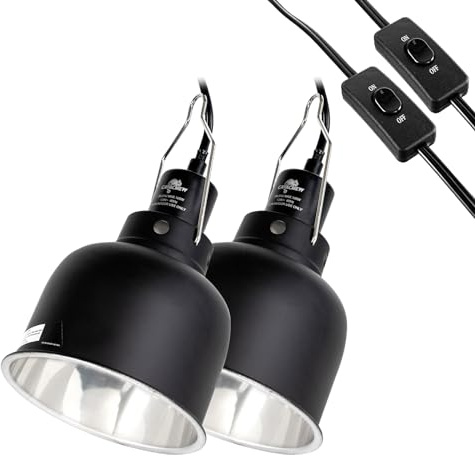 CAVACHEW 2 Pack Reptile Light Fixture, 5.5in Deep Dome Reptile Lamp Fixture, Optical Reflection Cover, Separate Switch & Hook, Terrarium Light Fixture for Reptile Heat Basking UVB Bulbs, 100W, Black