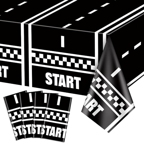 4Pcs Race Car Tablecloths, Racetrack Table Cloths, Rectangular Checkered Flag Table Covers, Race Car Party Decorations for Boys Kids Cars Birthday Decorations, 130 x 220 cm
