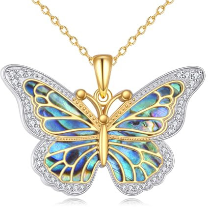 YAFEINI Schmetterling Kette für Damen S925 Sterling Silber Gold Schmetterling Halskette Anhänger Abalone Muschel Schmuck für Mädchen