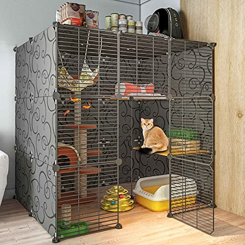 Katzenkäfige, groß, für drinnen und draußen, Metall-Kleintierkäfig, mehrschichtiger, sehr großer Raum, einfach zu montierende Katzenkäfige, 14 Größen, Weiß/Schwarz (Farbe: B, Größe: 75 x 49 x 43