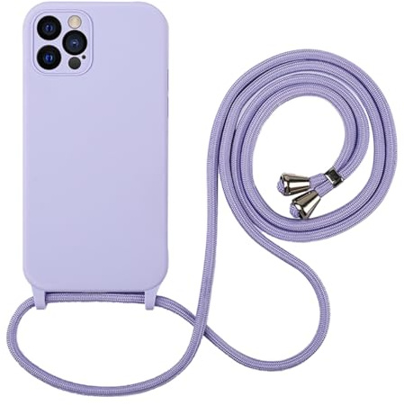 Hadwii Cover con Cordino per iPhone 15 Pro Max Custodia con Regolabile Collana Necklace Antiurto AntiGraffio Morbido Fodera in Microfibra Case con Laccio Tracolla per iPhone 15 Pro Max, Lilla