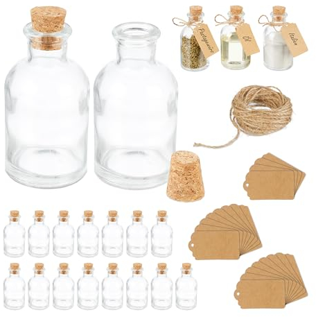 Relaxdays Dekogläser 20er Set, Glasflaschen mit Korken, 60 ml, zum Befüllen mit Deko, Gewürzgläser, transparent/Natur