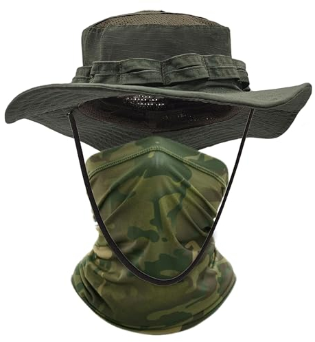 ehsbuy Chapeau de Soleil Large Bord Chapeau de Brousse Réglable Bob Homme Refroidissement Tour de Cou Militaire Chapeaux de Randonnée Camouflage Cache Cou Safari Chapeau Chasse Sports de Plein Air