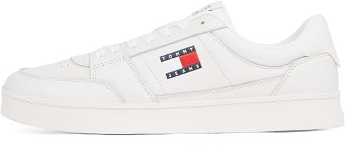 TOMMY JEANS Herren Cupsole Sneaker The Greenwich New aus Leder, Weiß (Ecru), 45