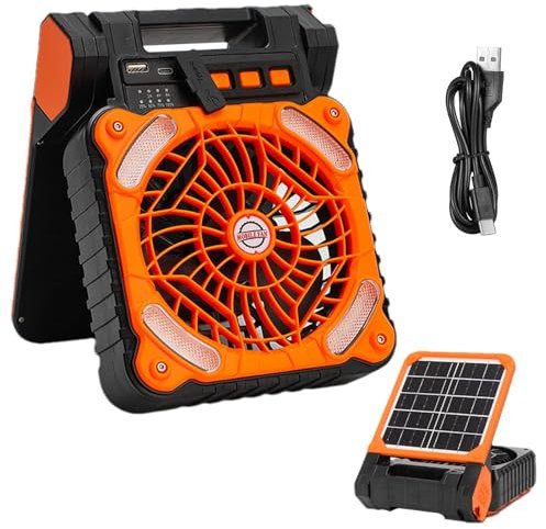Ventilatore solare da campeggio, ventilatore portatile ad energia solare - Ventilatore a batteria solare per campeggio,Ventilatore da campeggio da 10000 mAh con 4 velocità del vento e 3