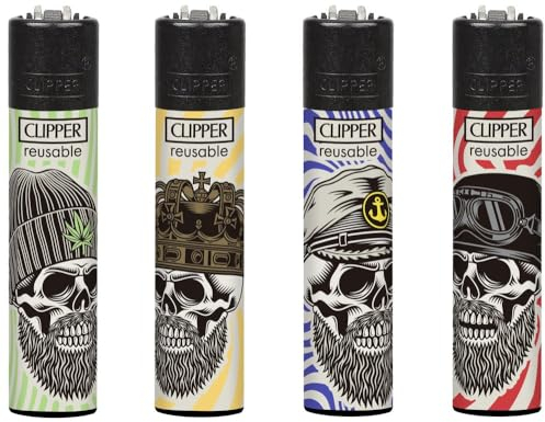 Clipper Feuerzeug 4er Set: (Hiptser Skulls)