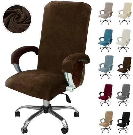 Alishomtll Samt Bürostuhl Bezug mit Armlehne Stretch Stuhlhussen Gaming Stuhl Bezug Abnehmbare Sessel Überzug Elastische Stuhlbezüge für Bürostuhl Computer Stuhl Drehstuhl (Kaffee, X-Large)
