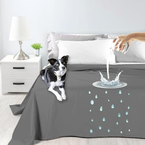Byour3 – SUPER wasserdichte Tagesdecke Baumwolle Fleckenbeständig Doppel Bettschutz Einzelbett Queen Size Anti-Tierhaar Anti-Schimmel Katzen Hunde Haustiere Kinder Waschbare (Stahlgrau, Queen Size)