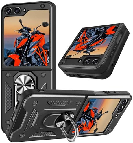 Funda para Samsung Galaxy Z Flip 6 5G, Tapa Deslizante para La Cámara, Armadura Carcasa con 360° Magnético Anillo Soporte Silicona Antigolpes Protectora Carcasa para Galaxy Z Flip 6 5G