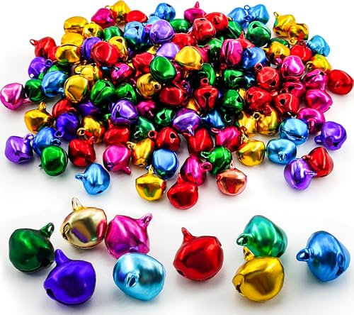 150 Pezzi Campanelle Natalizi DIY,Campanellini Sonagli Piccoli con Occhiello per Decorazioni Natalizie,Ciondoli per Animali,Oggetti di Artigianato (14mm,Alluminio Multicolore)
