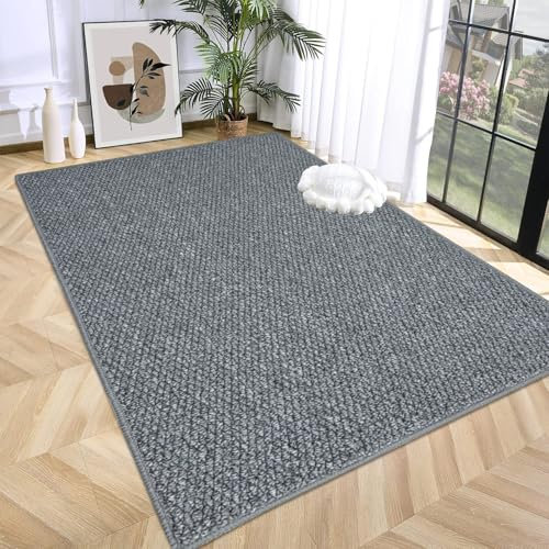 USTIDE Gewebter Sisal-Teppich für Wohnzimmer, grob, strukturiert, rustikal, natürliche Jute, großer Eingangsbereich, Schlafzimmer, fusselfrei, 150 x 200 cm, Grau