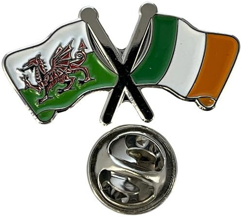 NWFlags Wales & Ireland Pin Badge | Friendship Flag | Small Lapel Badge | Metal and Enamel Lapel pin badge accesory ideal for business meetings | With butterfly Clasp | Size : 30mm x 18mm