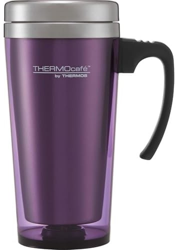 AMK® Thermos Thermocafe Trans Travel Mug 420ml Purple with Slide Lock Lid Double Wall Insulation Keeps Drinks Warm Hot Or Cold Stainless Steel Interior