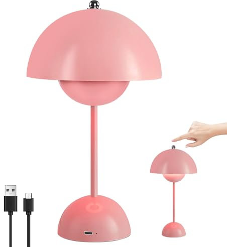 BORDEAG Pilzlampen Tischlampe, Tischlampe Kabellos, Pilz Lampe, Nachttischlampe, Schreibtischlampe, Led Tischlampe, Touch Dimmbar Tischleuchte Mit 3 Helligkeits Modi Für Schlafzimmer, Büro(16x28 cm)