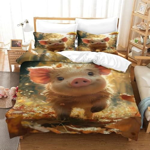 UFAZEHDNS Piglet Bettbezug Bettwäsche-Sets Kinderbettwäsche Reißverschluss Mit Kissenbezügen Betten Set Für Jugendliche Kinder Schlafzimmer Super King(260x220cm)