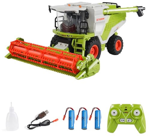 Kodbiby Remote Control Combine Harvester 1/24 6-Channel 2.4GHz Spray LED Lights Sound Tractor Toy Green Farm Toy Gifts for Kids Adults Wheat Cutting Head 3 Batteries