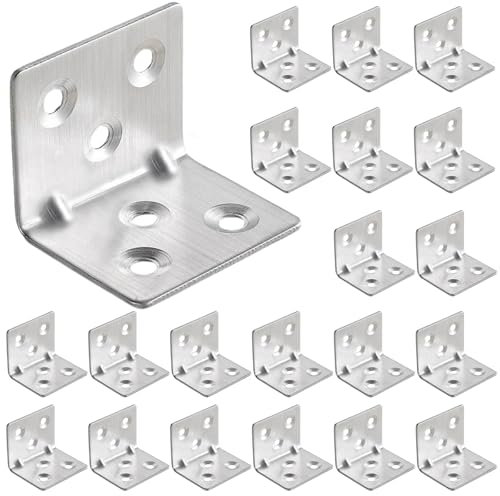 20 Pezzi Connettore Ad Angolo Con Bordatura, Staffe Metalliche Pesanti a 90 Gradi (30 x 30 x 30 x 3 mm) - Zincate Per Alta Capacità Di Carico - Ideali Per Connessioni In Legno