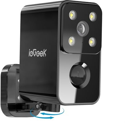 ieGeek Rotazione 180 Gradi Telecamera Wi-Fi Esterno Senza Fili, Videocamera Batteria Interno con Visione Notturna a Colori, Rilevazione di Movimento PIR, Allarme, Audio a 2 Vie, Locale/Cloud, S3 Nero