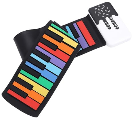 Roll Up Keyboard Klavier mit 49 Tasten, Tragbares Klavier mit 8 Tönen und 6 Demo Songs, Faltbares Silikonklavier, Bunte Standardtasten