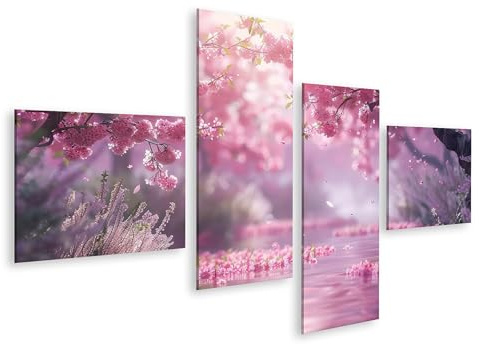 islandburner Bild auf Leinwand Verträumte rosa Kirschblüten über dem Wasser für Schlafzimmer Romantiker Spa Bilder Wandbilder Poster
