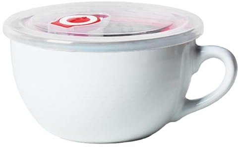 JZLEJC Soup Mug with Handle & Lid 700ml, Microwavable & Dishwasher Safe Ceramic Bowl, Vintage Glazed Soup Cup for Salad, Cereal, Pasta, Office & Home Use