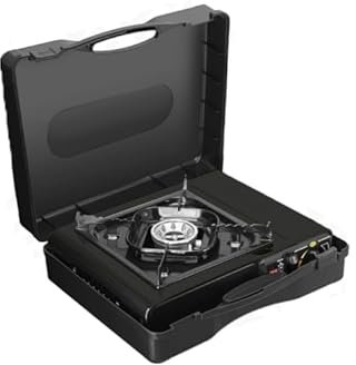 SUNLUX Fornello a Gas da Campeggio a Doppio Attacco Cartucce di Gas Butano o Bombola di Gas GPL con Valigetta, 34x26x8cm