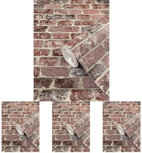 marburg Papier peint Pierre rouge aspect brique effet 3D pour chambre à coucher salon ou cuisine papier peint aspect pierre 10,05m x 0,53m 58408 (Lot de 4)