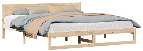 vidaXL Bettrahmen mit Kopfteil Natur 180 x 200 cm Massives Kiefernholz | Viel Platz für all deine Sachen, Stabiler Kiefernholzrahmen für Haltbarkeit, Lackierte Oberfläche sieht super aus