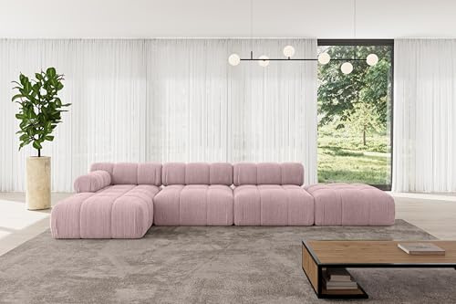 ALTDECOR Modulares Sofa Ecksofa in L-Form Corner modular Sofa Eckcouch Couch Wohnlandschaft Cauchsofa Polstersofa Lizur-L2-380x160x70 cm Rosa