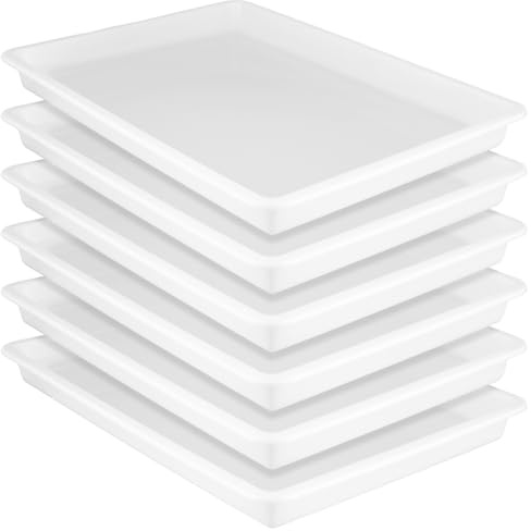 6 Stücke Kunststofftabletts 40x28x4cm, Großes rechteckiges Serviertablett | Weiß Kunststoff Tablett, Multifunktionale Sortierschalen für Bastelprojekte, Zuhause, Cafeterias, Buffets