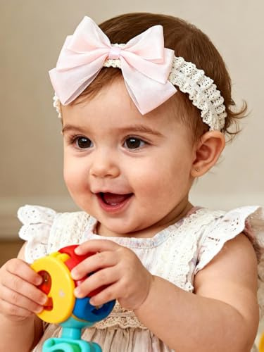 ICKEYOU Baby Mädchen Haarbänder Schleife Spitze Stirnband Handgefertigt Weich Dehnbar Rosa Schleifenhaarbänder Neugeborenen Haarband mit Schleifen Elastische Haarbänder（）