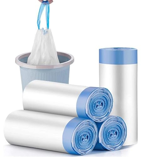 10L Bin Bags Small Bin Liners (120 Bags), Drawstring Trash Bags with Tie Handle, No-Tear Caddy Liner Pedal Garbage Bags for Bathroom, Toilet, Kitchen, Office Waste Bin (45x50cm) -Extra Thick, 5.8g/pc