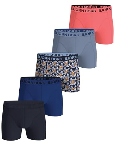 Björn Borg Men's Boxer Briefs 5 Pack – Cotton Stretch Underwear with Logo Waistband, Mid-Rise Fit, Breathable Fabric (UK, Alpha, M, Regular, Regular, Purple, Blue, Pink, Print)