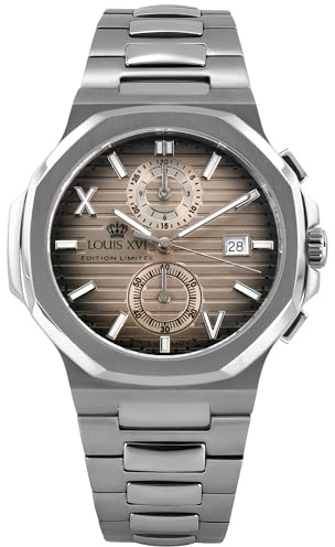 LOUIS XVI Renaissance Chrono 1673 - Ø 40 mm - Herren Uhr - Wasserdicht - Uhr mit Saphirglas - Armband Silber - Zifferblatt Mocha Braun - Schweizer Quarzwerk