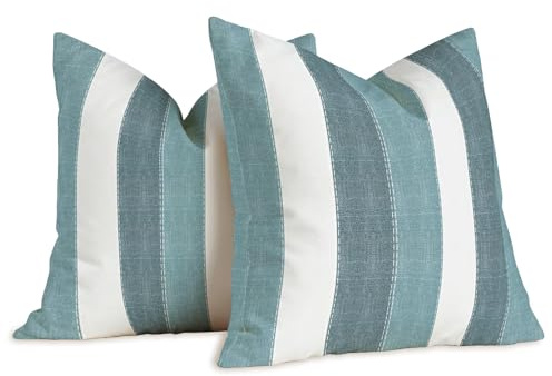 Brylleii 2er Set Kissenbezug Blau 50x50 Frühling Gestreifte Kissenbezüge Weiss Moderne Leinen Dekorative Kissen Sofa Landhausstil Kissenhüllen Dekokissen für Wohnzimmer Couch Outdoor
