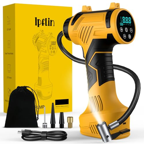 Ipflin Tyre Inflator Air Compressor - USB Rechargeable Battery Tyre Pump, 25L/min Portable Car Accessories, Digital Cordless Electric Pump with LED Light, 4 Preset Modes for Car/Bike/Motorcycle/Ball