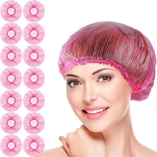 Einweg-Duschhauben für Damen, Kunststoff, Duschhut, große Duschhaube, elastische Haarkappe für Zuhause, Hotel, Spa und Friseursalon, Badezubehör, Körperpflege, 100 Stück