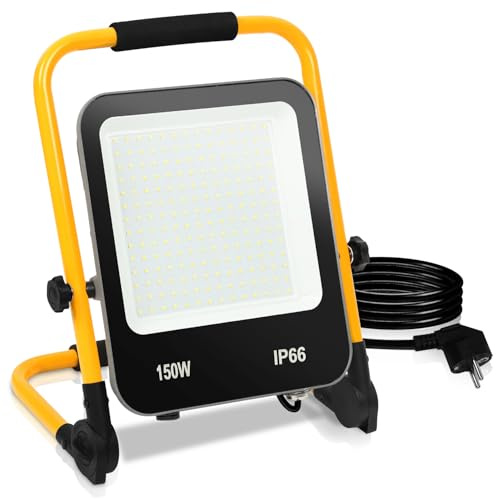 LED Baustrahler, 150W 12000LM Arbeitsleuchte LED Arbeitsleuchte mit Stecker IP66 Wasserdicht Baustrahler mit 3M Kabel, Tragbar für Werkstatt oder Baustelle,Garage 6000K