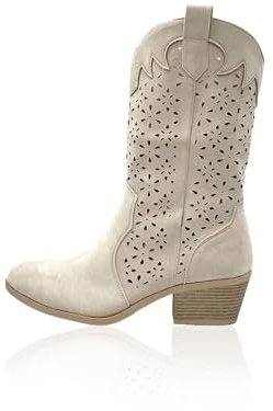 Nowaland Damen Cowboy Stiefel mit Cut-outs und Blockabsatz für Frühjahr/Sommer, seitlicher Reißverschluss und bequemes Innenfutter – ideal zu Kleid, Rock, Shorts oder Skinny-Jeans