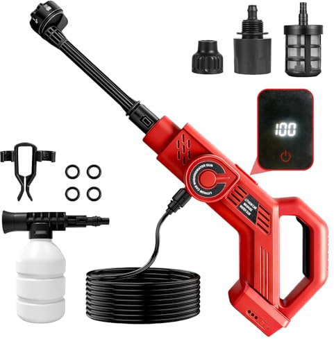 Idropulitrice a Batteria 80 Bar, Compatibile con batterie Milwaukee 18V | Senza Batteria, Motore Brushless, Ugello 6 in 1 in Nylon Portata 6 l/min, Ideale per Auto, Terrazzo e Giardino