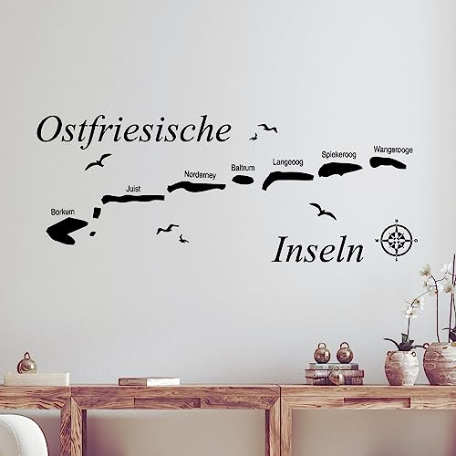 GRAZDesign Wandtattooo Ostfriesische Inseln | Küstenlandschaft Nordsee | Maritime Deko, Wohnzimmer Büro Wandaufkleber Wandsticker, Jugendzimmer, Wanddeko, 103x40cm, 070 schwarz